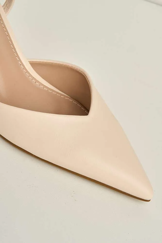 Liana Pointed Toe Slingback Court Shoes in Beige