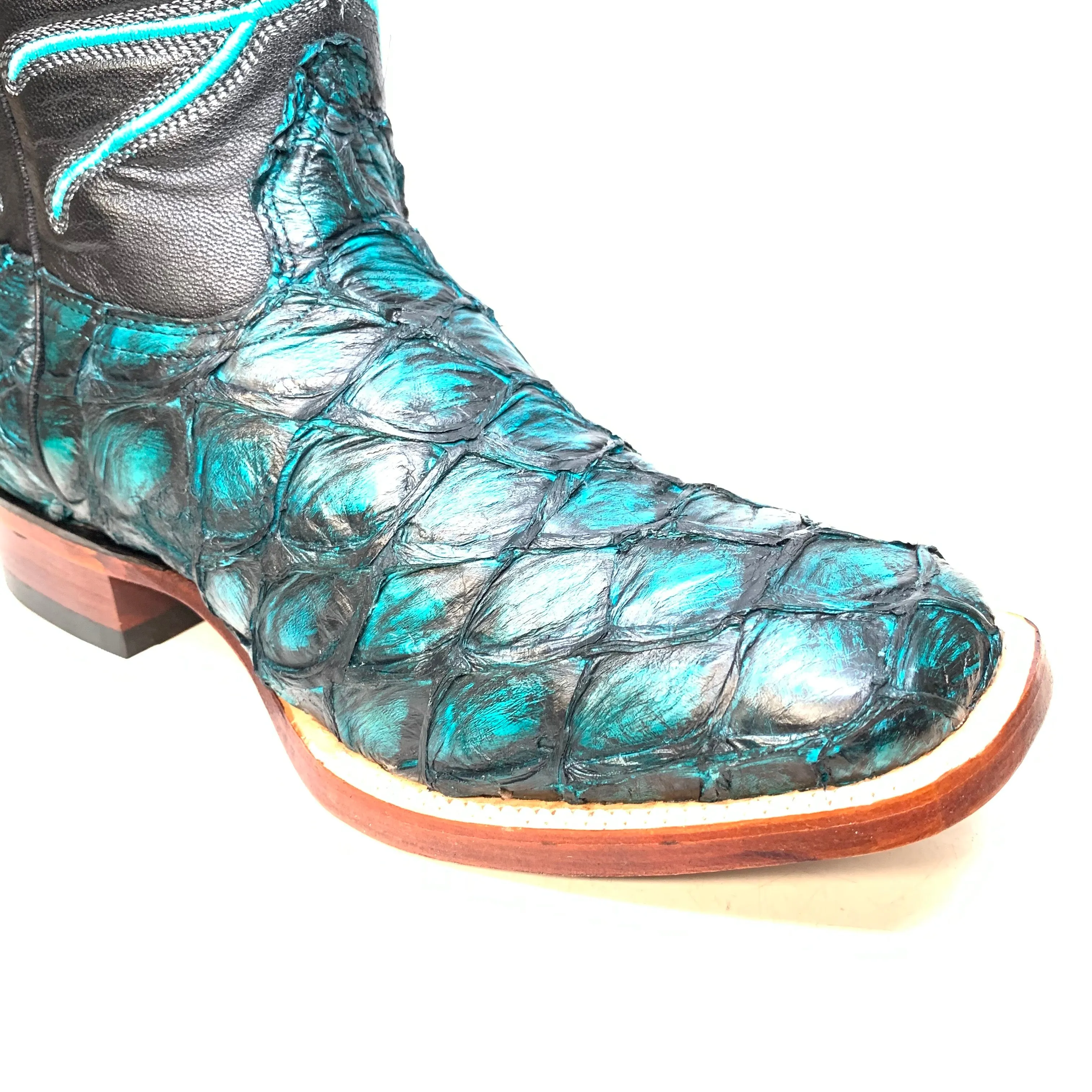 Los Altos Boots Turquoise Pirarucu Square toe Cowboy Boots