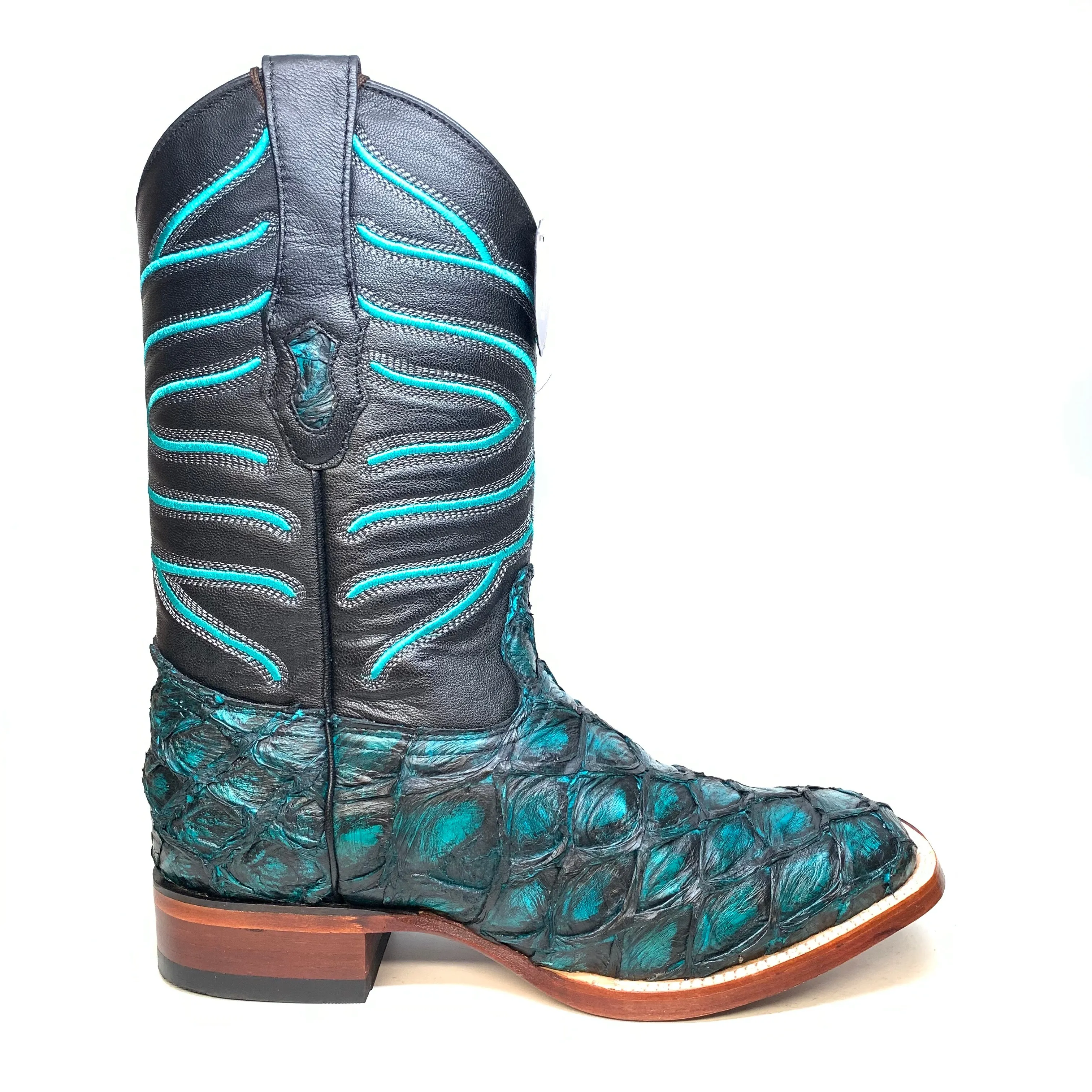 Los Altos Boots Turquoise Pirarucu Square toe Cowboy Boots