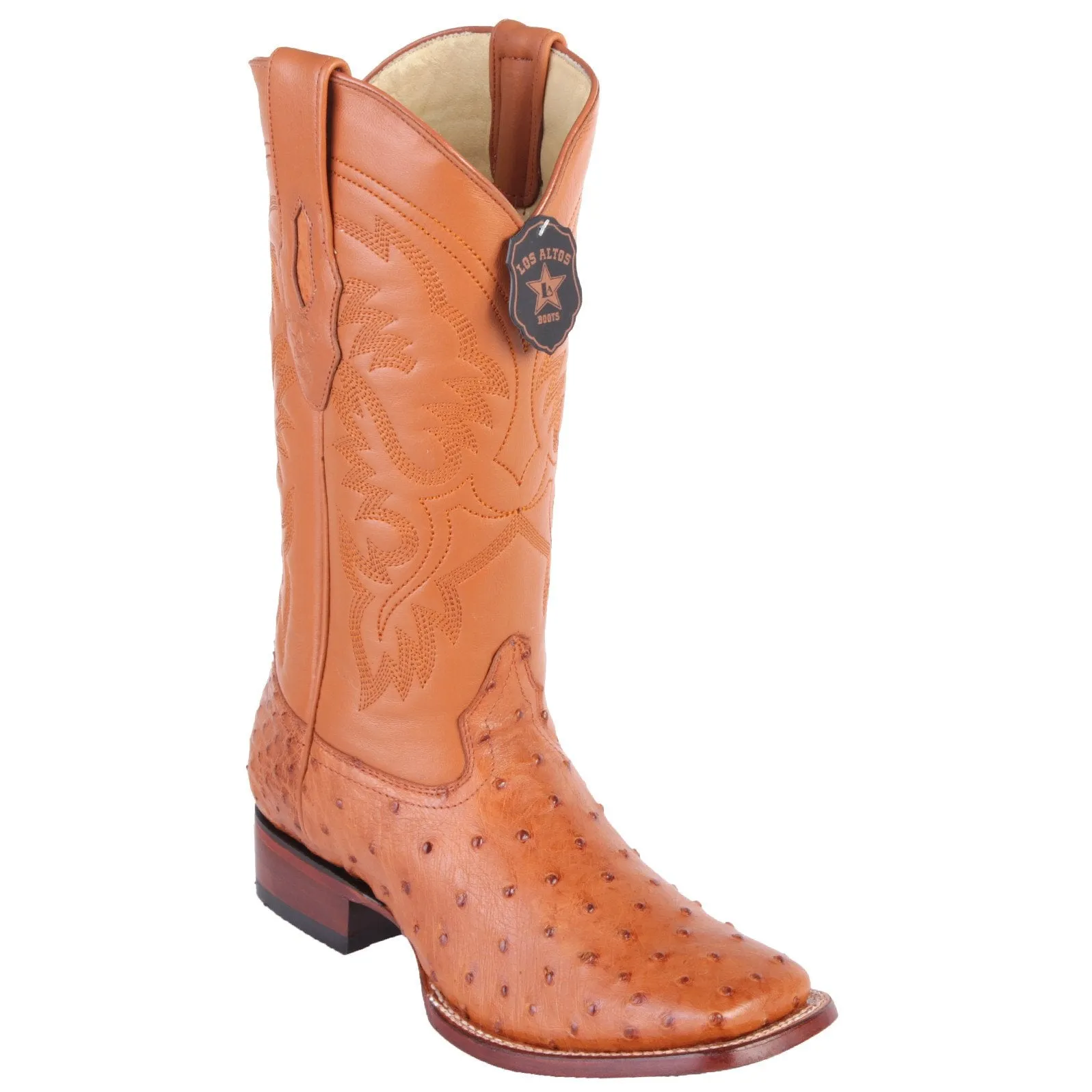 Los Altos Men's Honey Wide Square Toe Ostrich Cowboy Boots