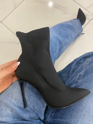 May Black Heel Ankle Sock Boots