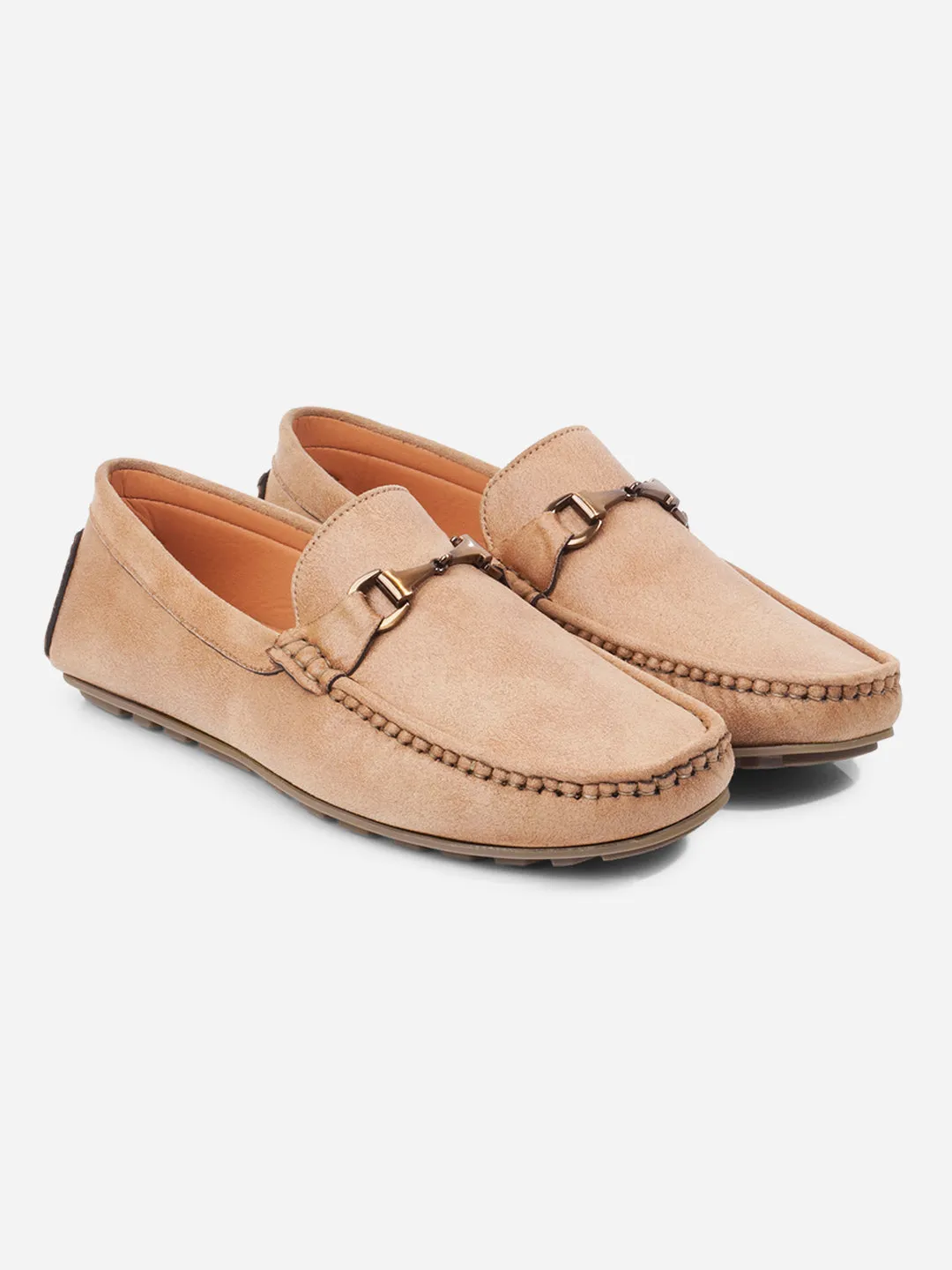 Men's Beige Moc Toe Buckle Loafer (IX4115)