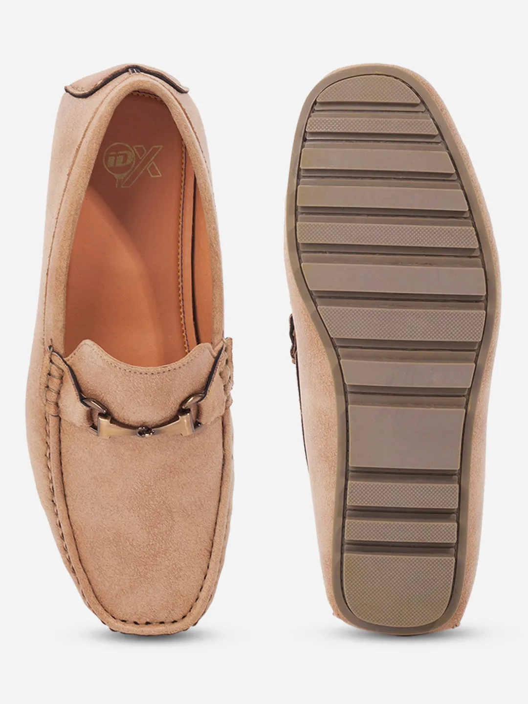 Men's Beige Moc Toe Buckle Loafer (IX4115)