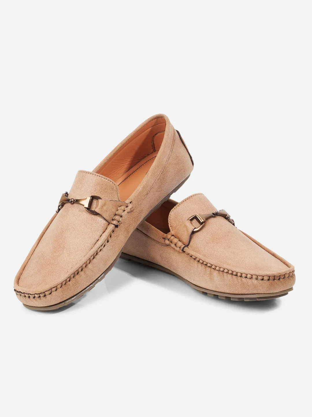 Men's Beige Moc Toe Buckle Loafer (IX4115)