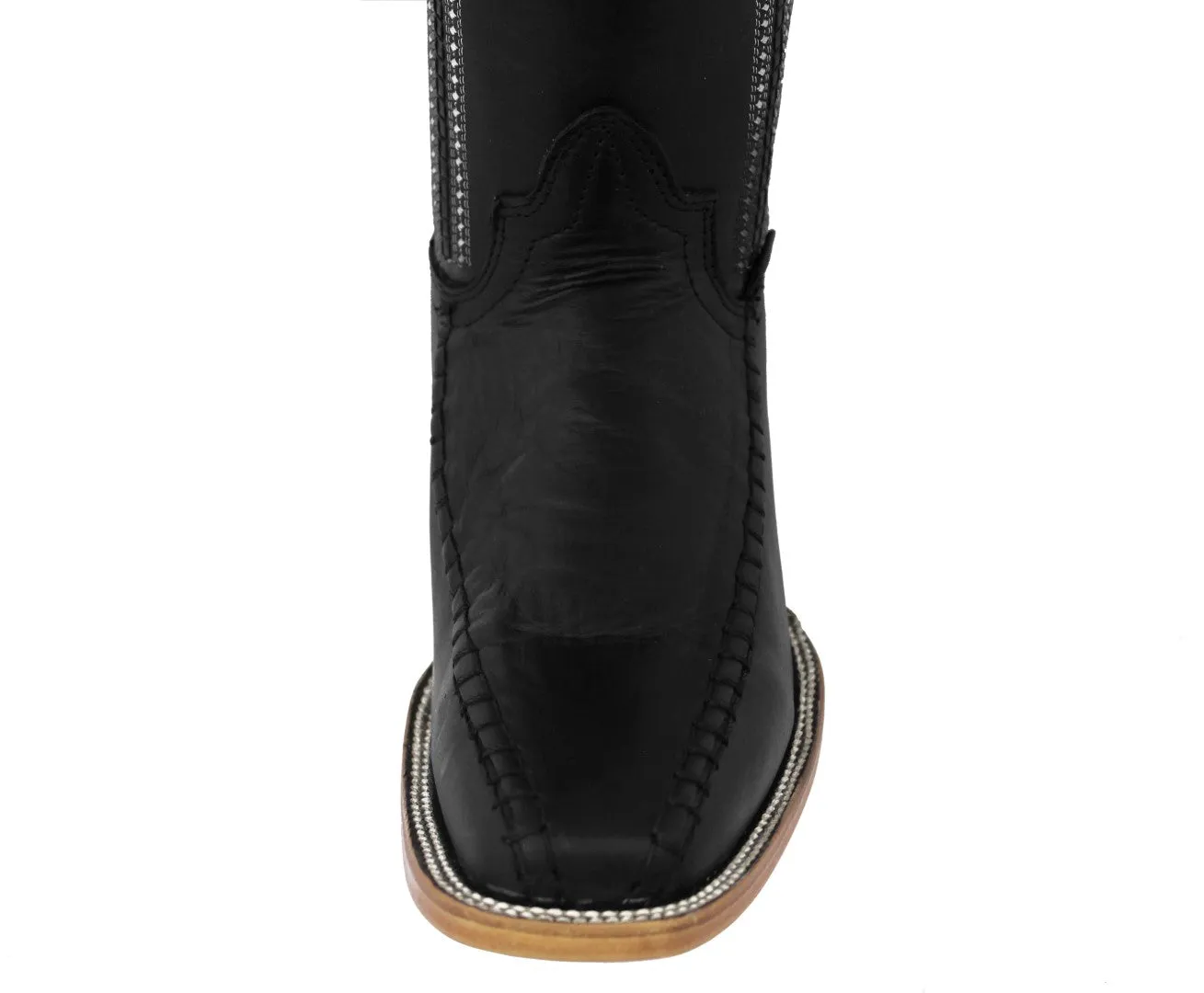 Mens Black Cowboy Boots Solid Leather - Square Toe