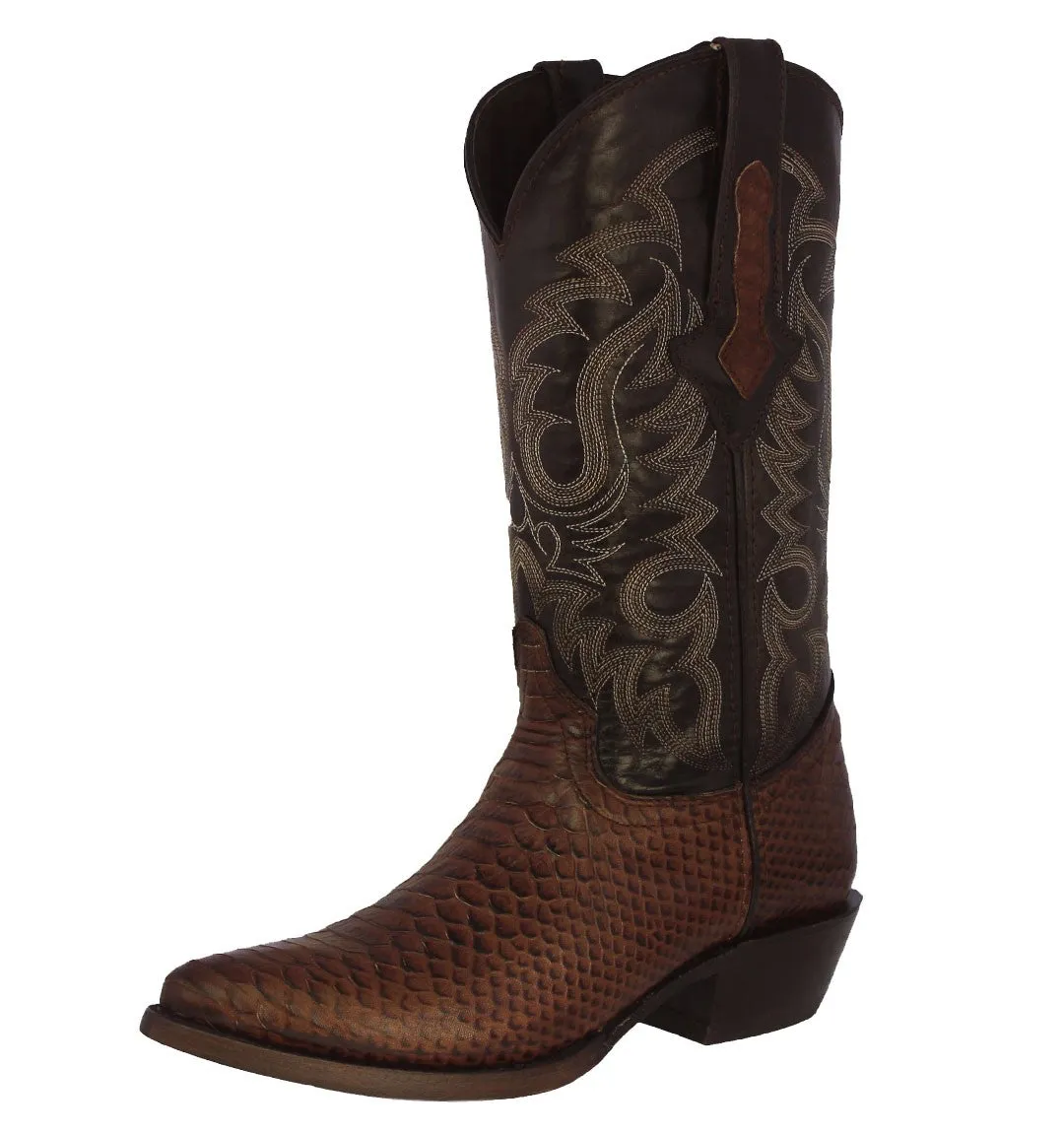 Mens Brown Snake Python Print Leather Cowboy Boots J Toe