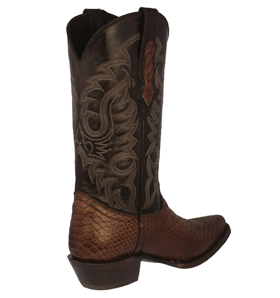 Mens Brown Snake Python Print Leather Cowboy Boots J Toe