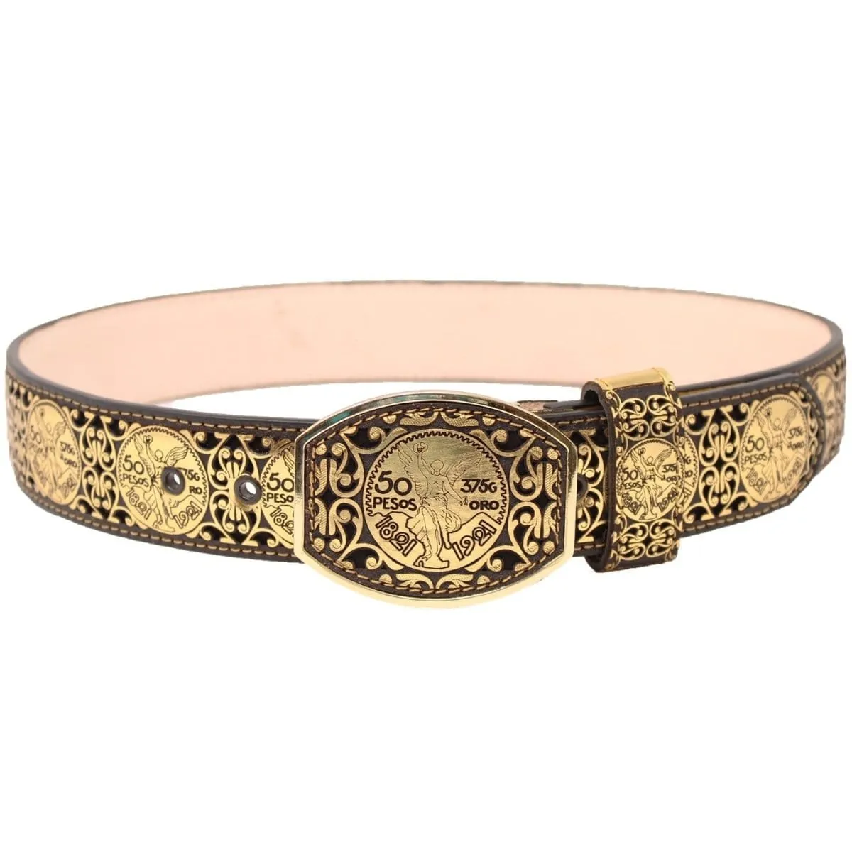 Men's El Centenario Gold Genuine Leather Western Belt Metal Buckle