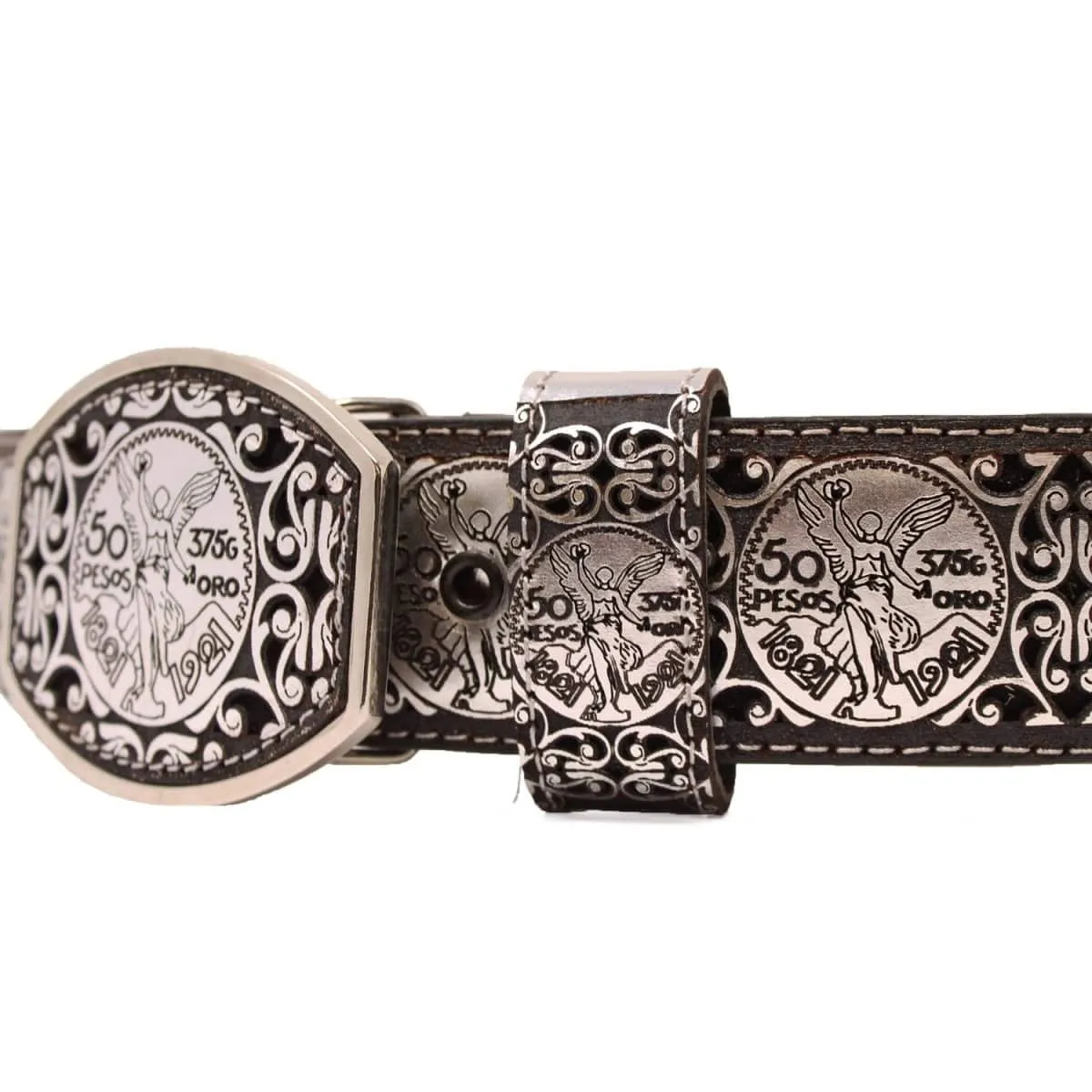 Men's El Centenario Silver Genuine Leather Western Belt Metal Buckle