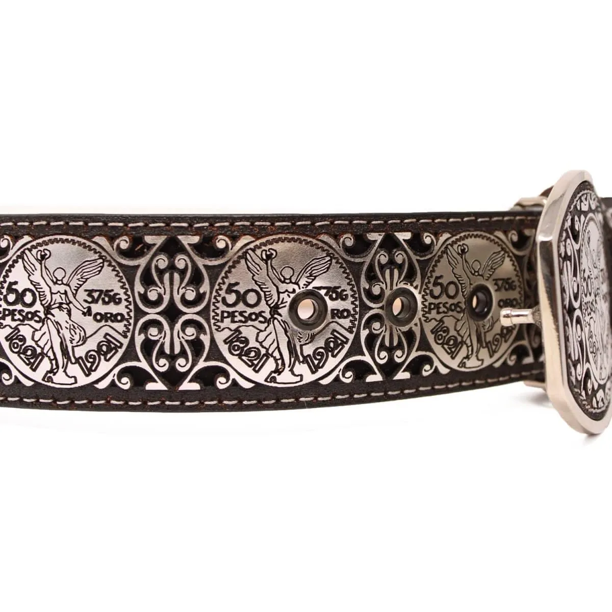 Men's El Centenario Silver Genuine Leather Western Belt Metal Buckle