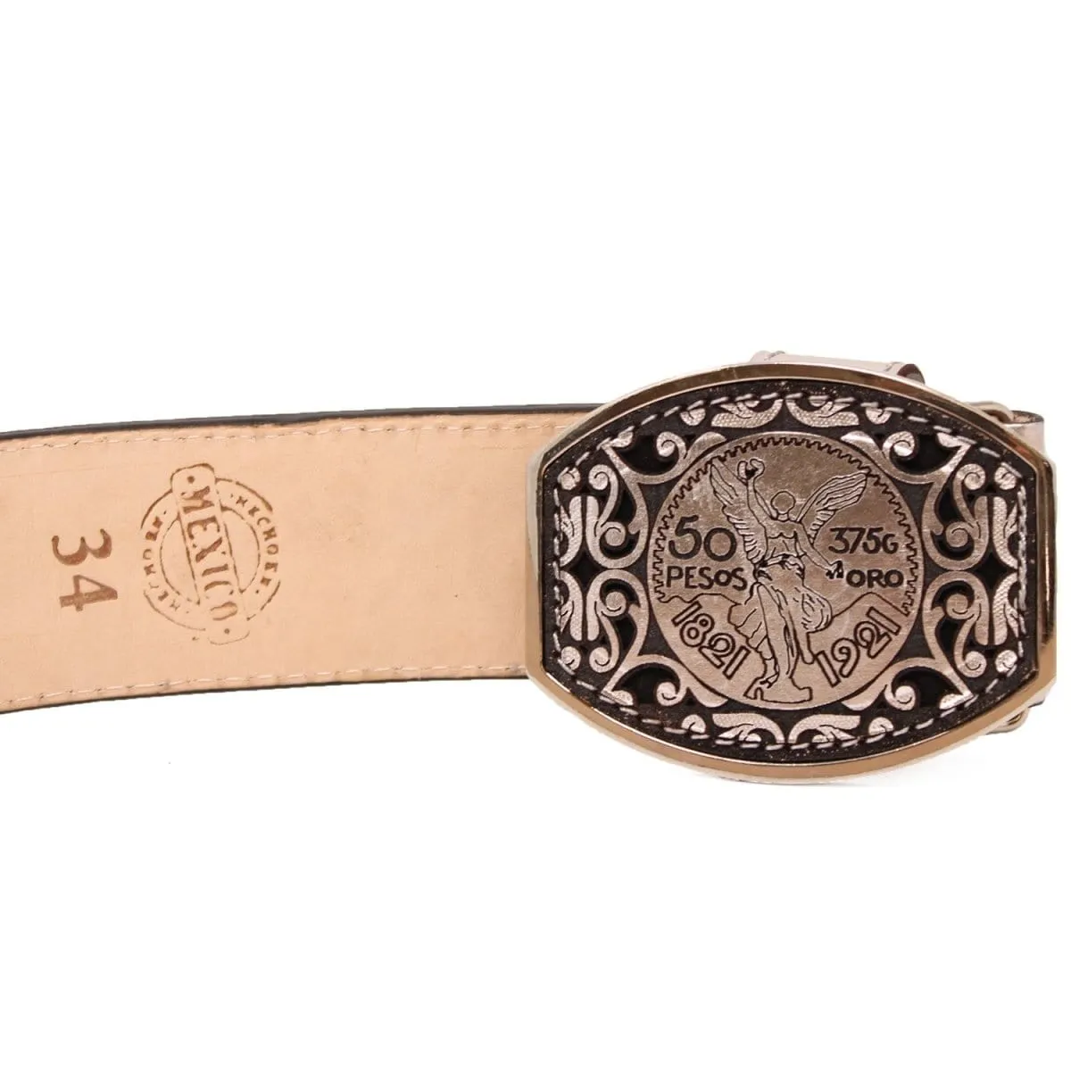 Men's El Centenario Silver Genuine Leather Western Belt Metal Buckle