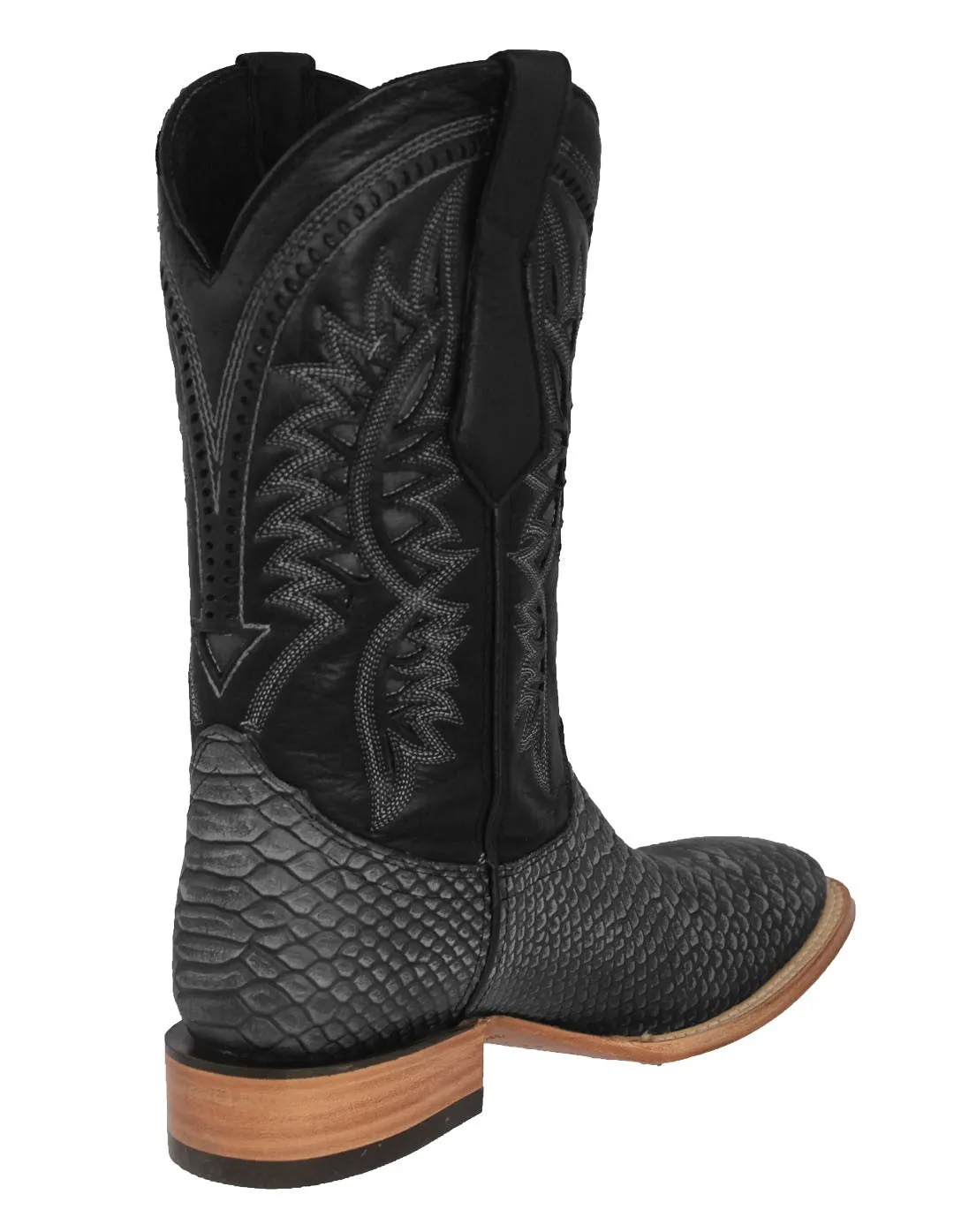 Mens Gray Snake Print Leather Cowboy Boots - Square Toe