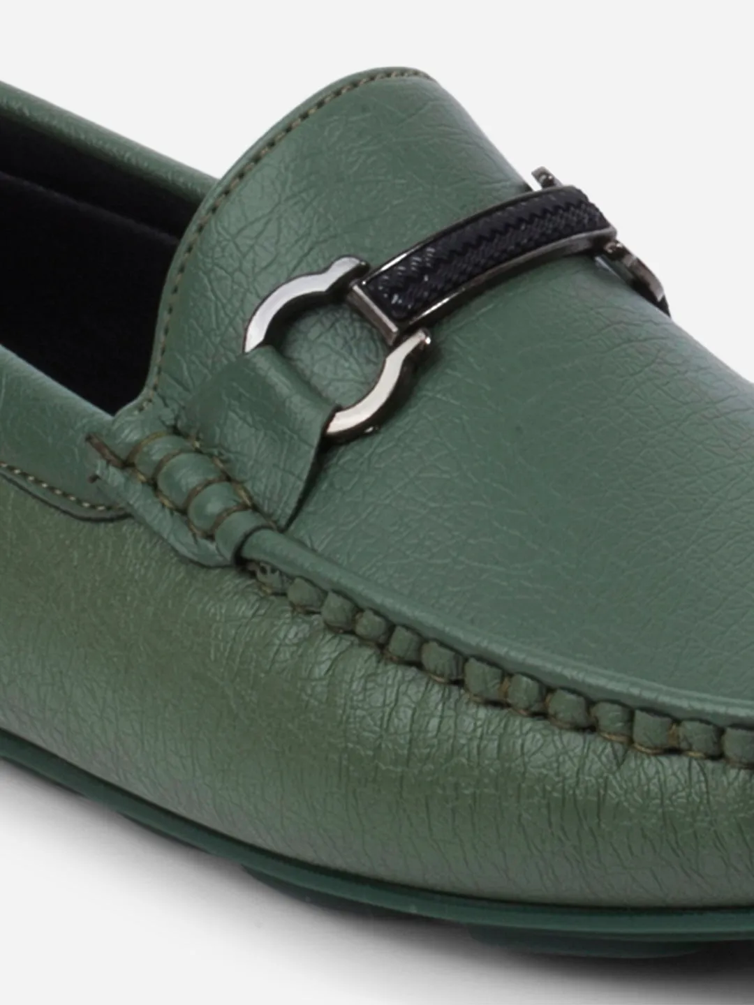 Men's Green Moc Toe Buckle Loafer (IX4111)