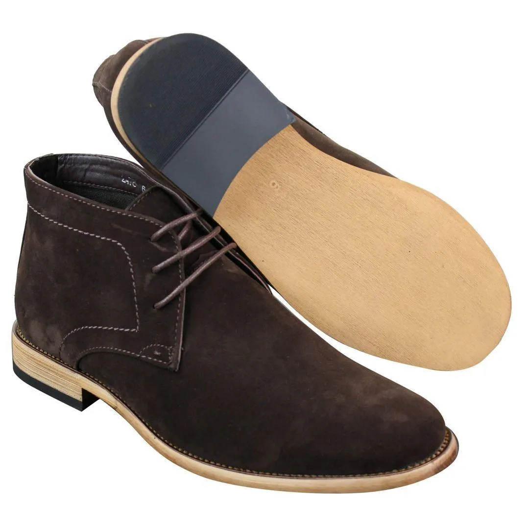 Mens Suede Lace Ankle Chukka Boots Chelsea Dealer Shoes Navy Blue Brown Black PU