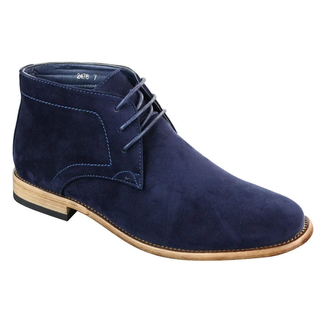 Mens Suede Lace Ankle Chukka Boots Chelsea Dealer Shoes Navy Blue Brown Black PU