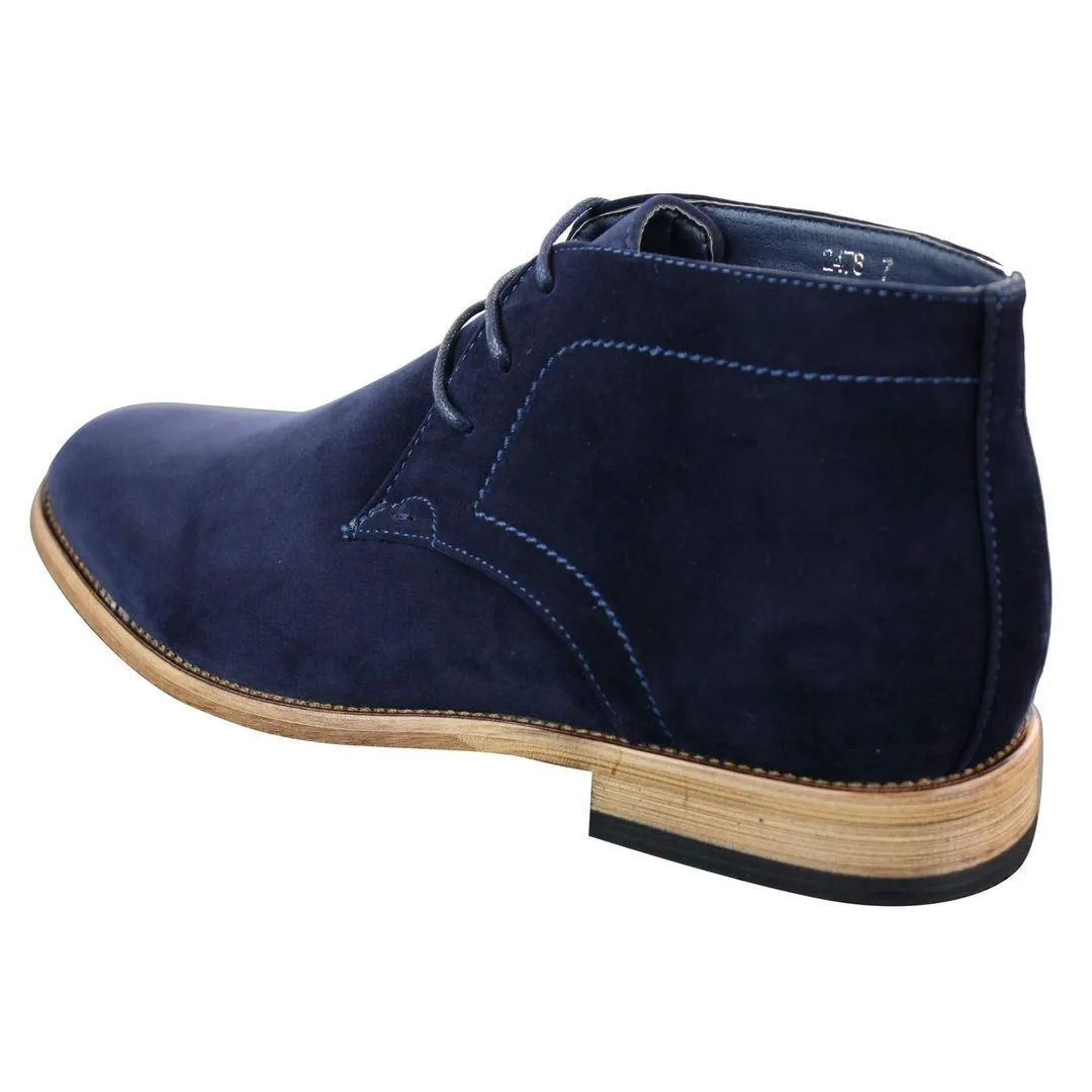 Mens Suede Lace Ankle Chukka Boots Chelsea Dealer Shoes Navy Blue Brown Black PU