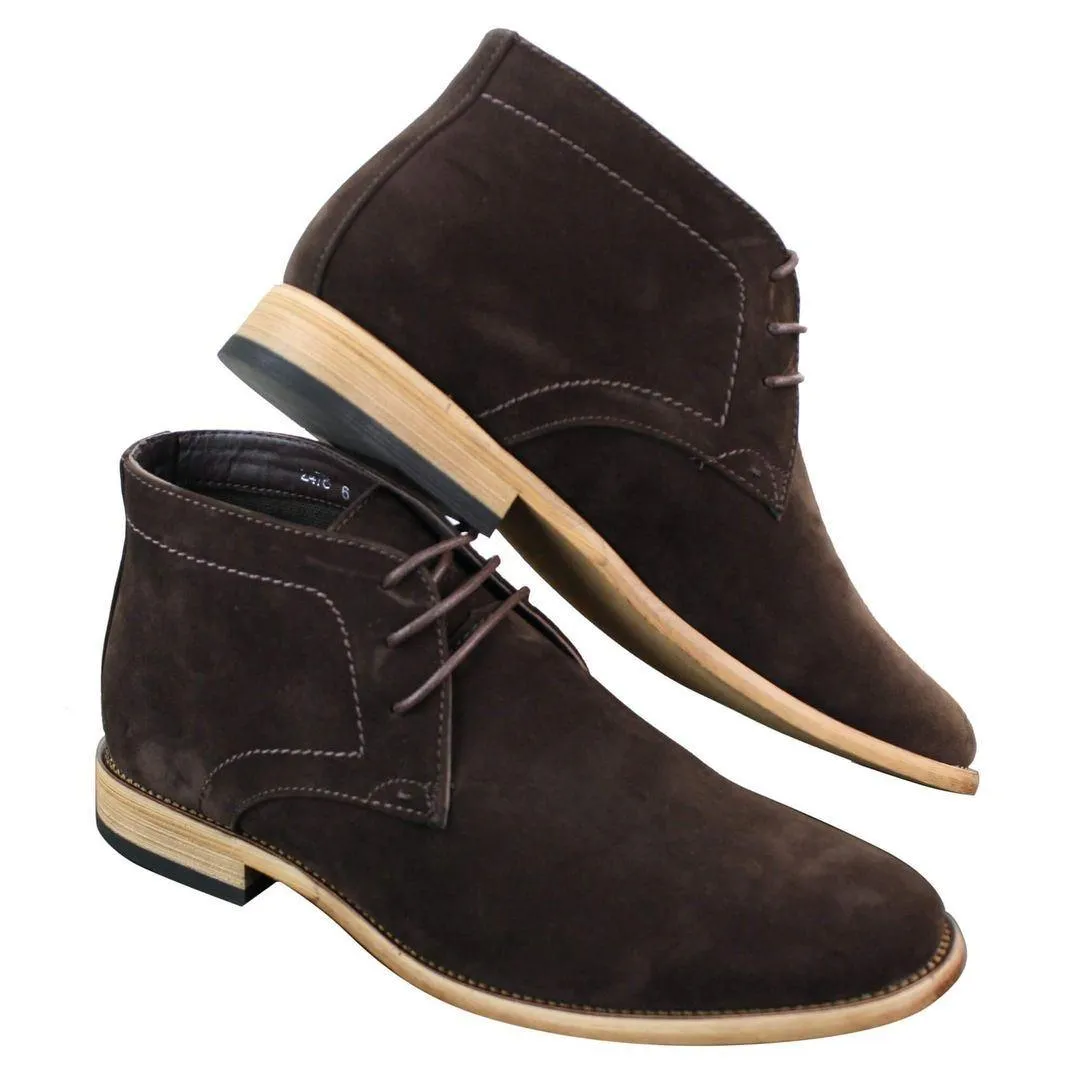 Mens Suede Lace Ankle Chukka Boots Chelsea Dealer Shoes Navy Blue Brown Black PU