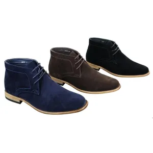 Mens Suede Lace Ankle Chukka Boots Chelsea Dealer Shoes Navy Blue Brown Black PU