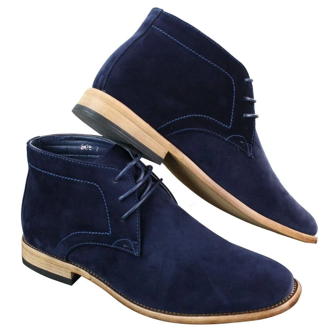 Mens Suede Lace Ankle Chukka Boots Chelsea Dealer Shoes Navy Blue Brown Black PU