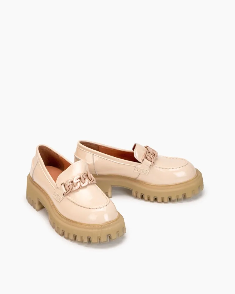 Metal Chain Comfort Chunky Heel Platform Loafers