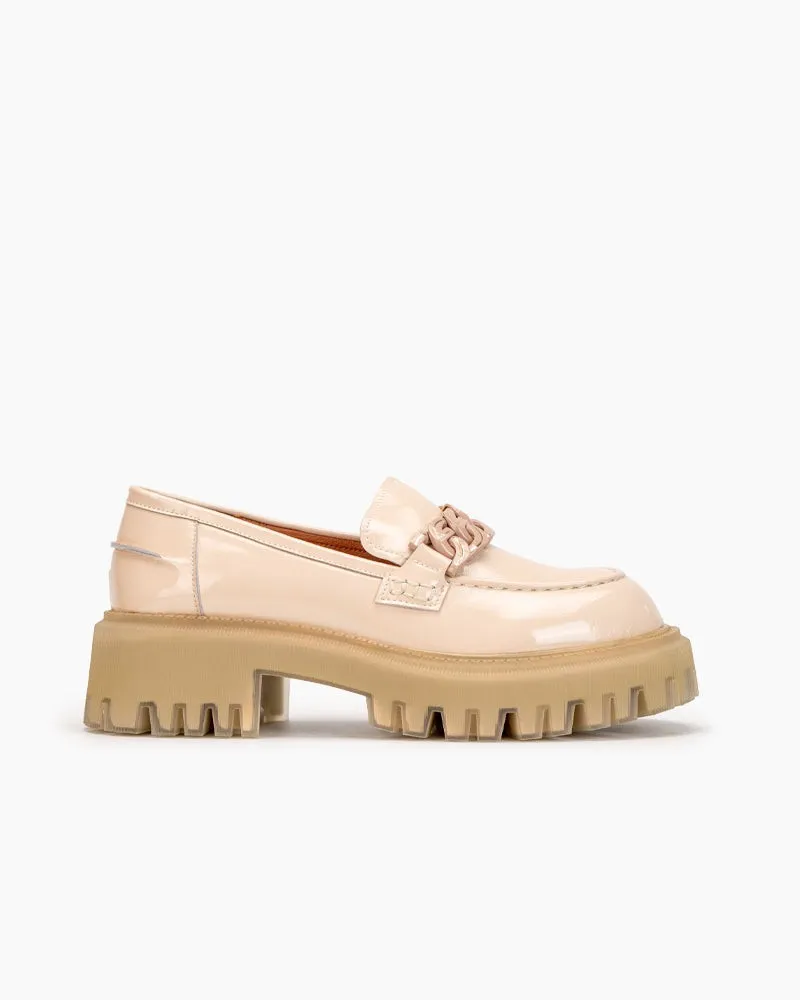 Metal Chain Comfort Chunky Heel Platform Loafers