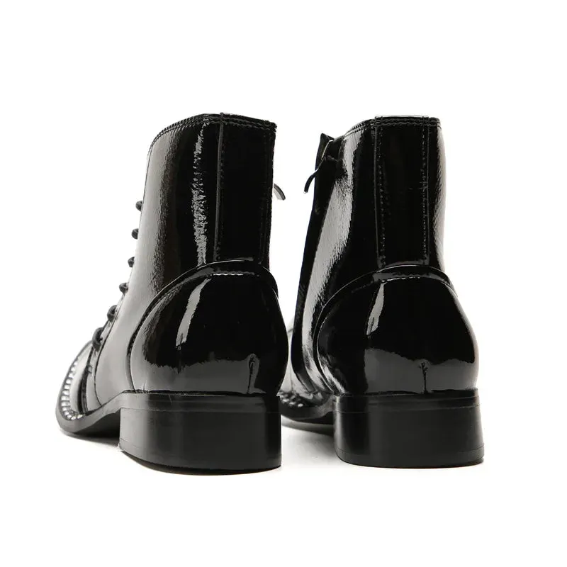 Metal Square Toe Genuine Leather Boots