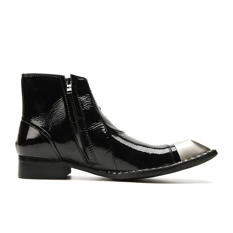 Metal Square Toe Genuine Leather Boots