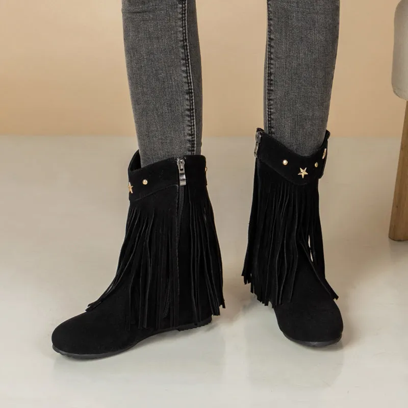 Mid Calf Boots for Women Western Fringe Cowboy Boots