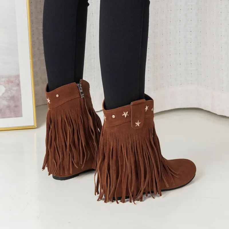 Mid Calf Boots for Women Western Fringe Cowboy Boots