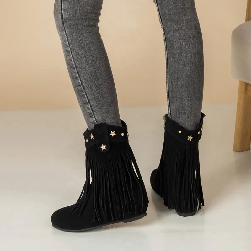 Mid Calf Boots for Women Western Fringe Cowboy Boots