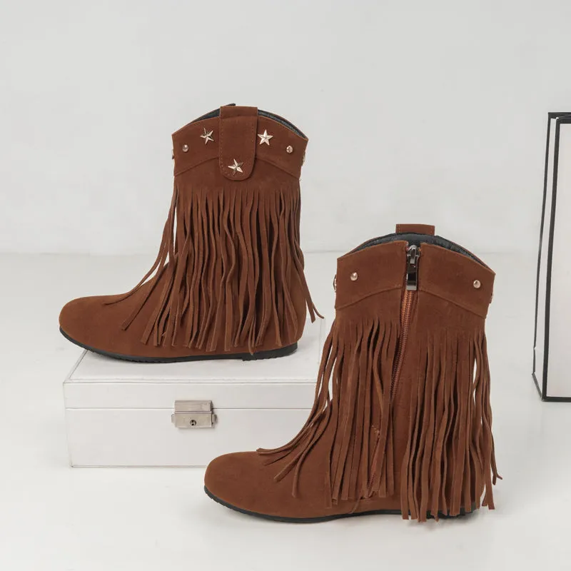 Mid Calf Boots for Women Western Fringe Cowboy Boots