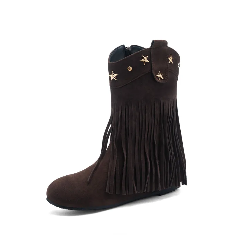 Mid Calf Boots for Women Western Fringe Cowboy Boots