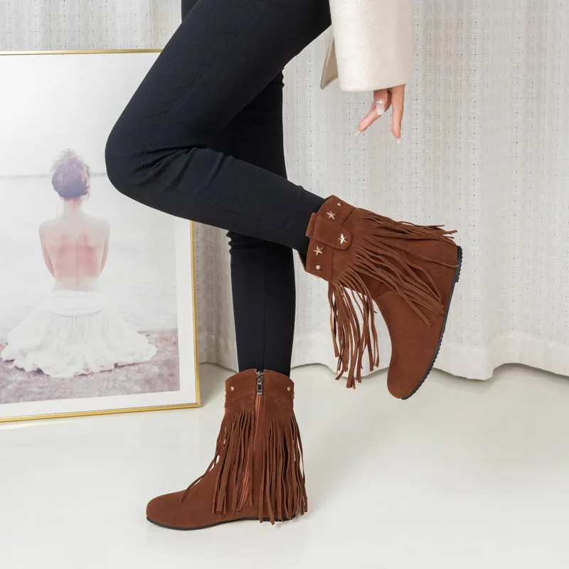 Mid Calf Boots for Women Western Fringe Cowboy Boots