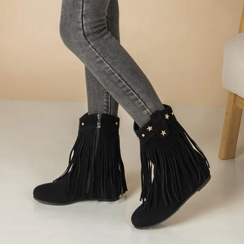 Mid Calf Boots for Women Western Fringe Cowboy Boots