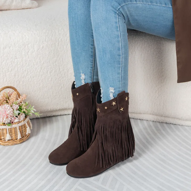 Mid Calf Boots for Women Western Fringe Cowboy Boots