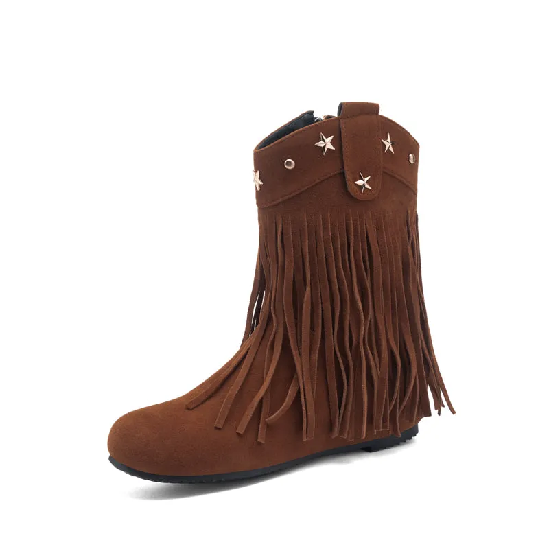 Mid Calf Boots for Women Western Fringe Cowboy Boots