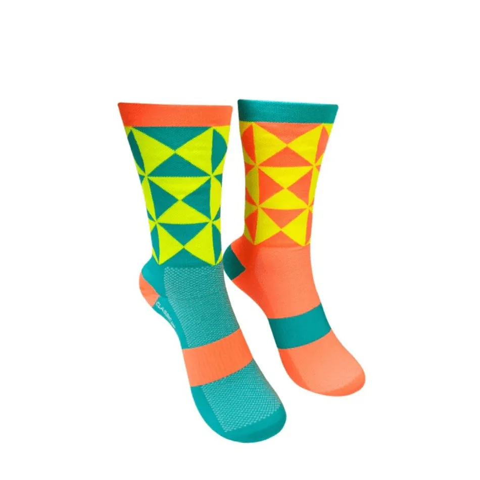 Monkey Sox Classic Geo Sport Socks in Orange/Blue