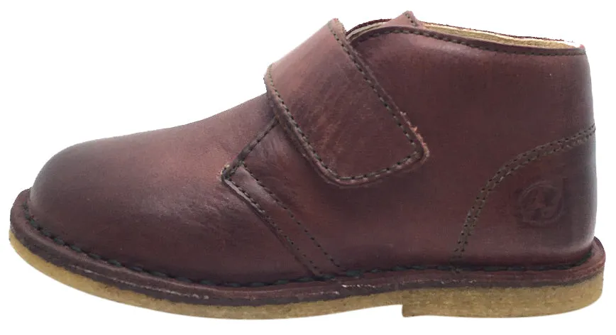 Naturino Boy's 9128 Smooth Leather Classic Mahogany Single Hook and Loop Strap Chukka Ankle Boot