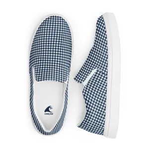 Navy Blue Gingham Check Women's Slip On Canvas Shoes