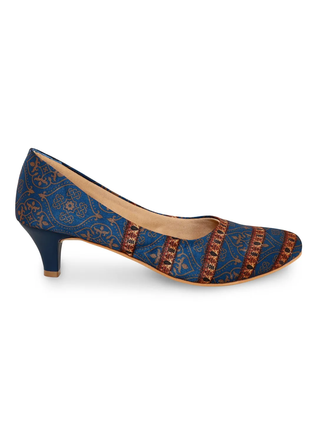 Navy Blue Mughal Kitten Heels Shoes