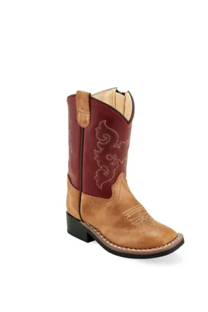 Old West Red/Tan Toddler Boys Leather Cowboy Boots 7D