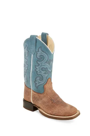 Old West Tan/Turquoise Children Boys Leather Cowboy Boots 13D