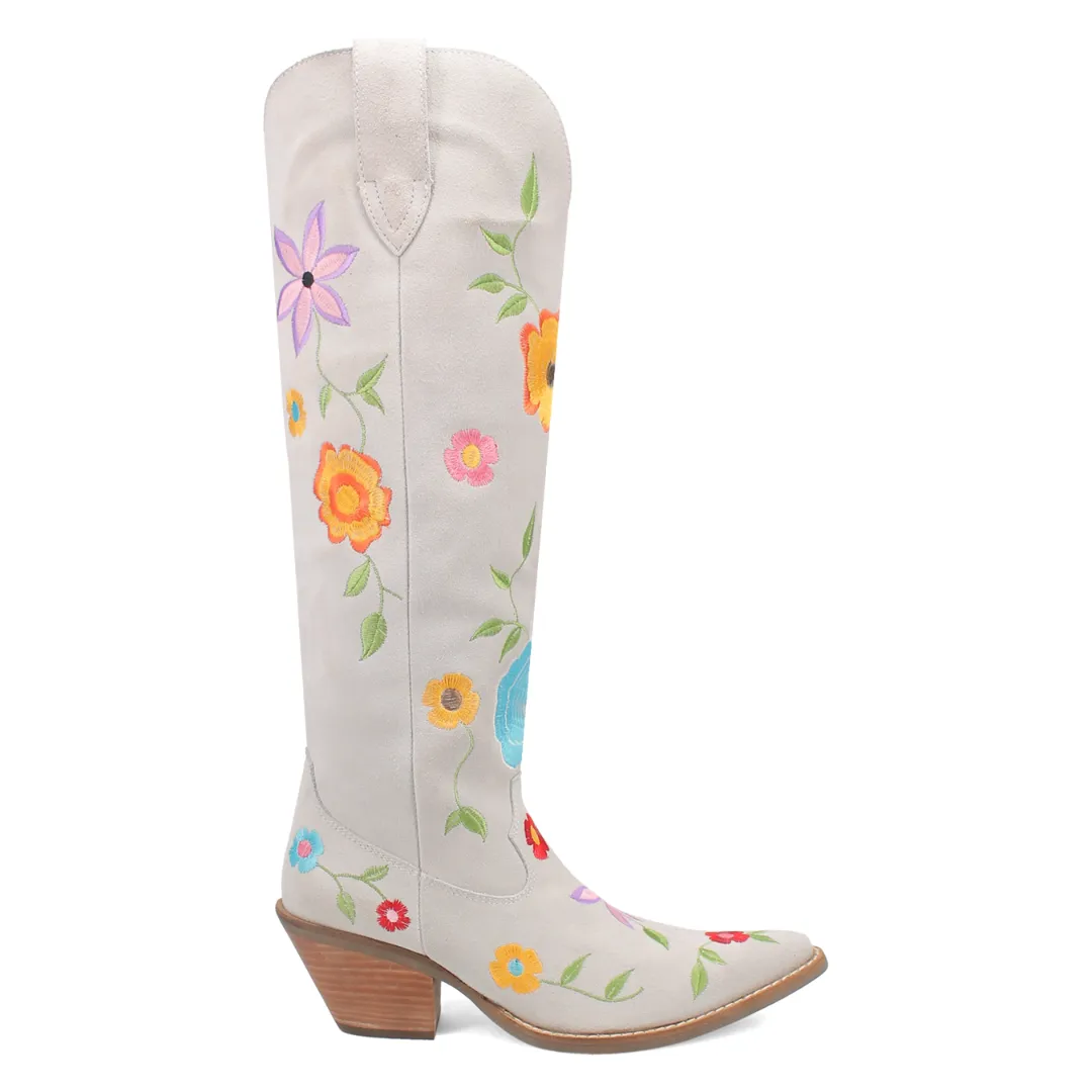 Online Exclusive | Dingo | Flower Power Suede Boot in White **PREORDER