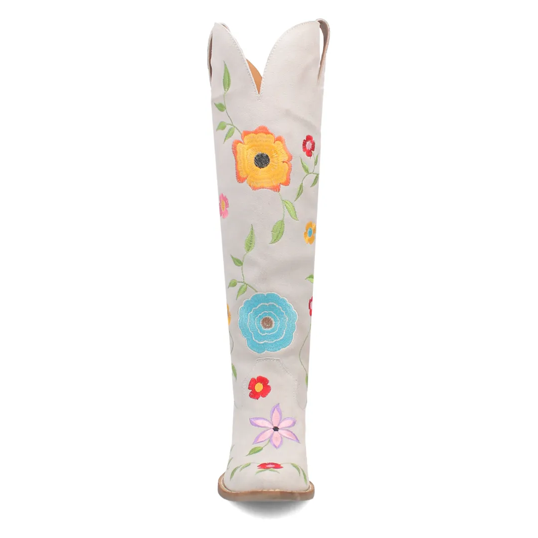 Online Exclusive | Dingo | Flower Power Suede Boot in White **PREORDER