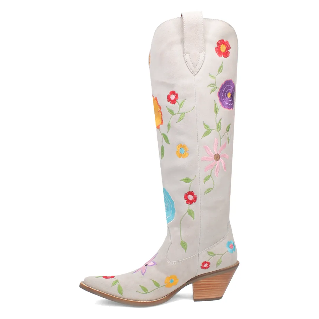 Online Exclusive | Dingo | Flower Power Suede Boot in White **PREORDER