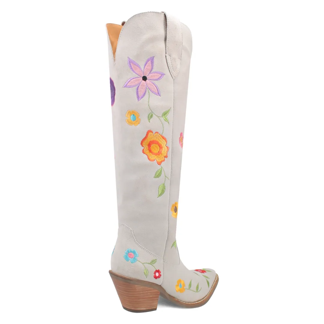 Online Exclusive | Dingo | Flower Power Suede Boot in White **PREORDER