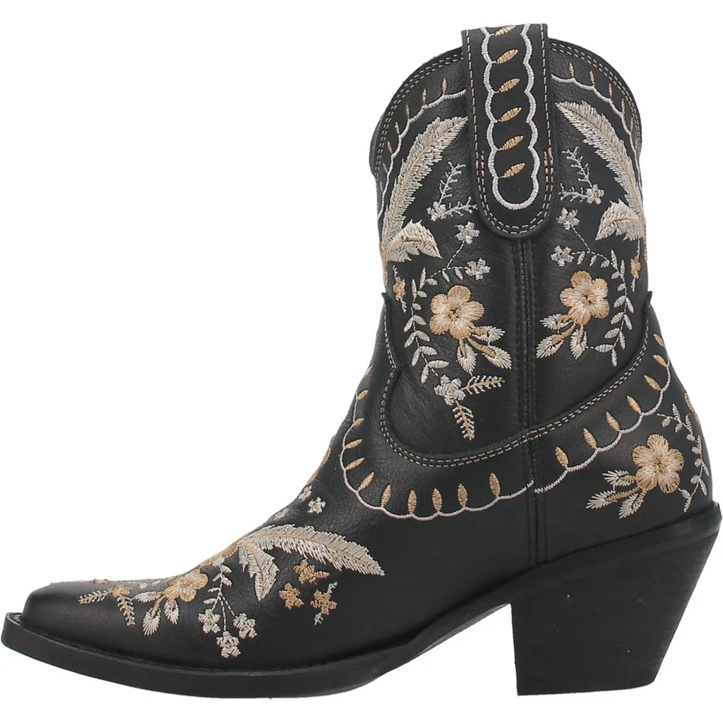 Online Exclusive | Dingo | Primrose Leather Floral Stitch Bootie in Black  **PREORDER