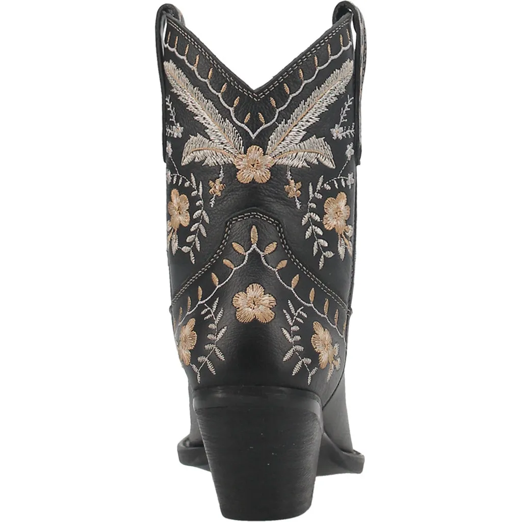 Online Exclusive | Dingo | Primrose Leather Floral Stitch Bootie in Black  **PREORDER