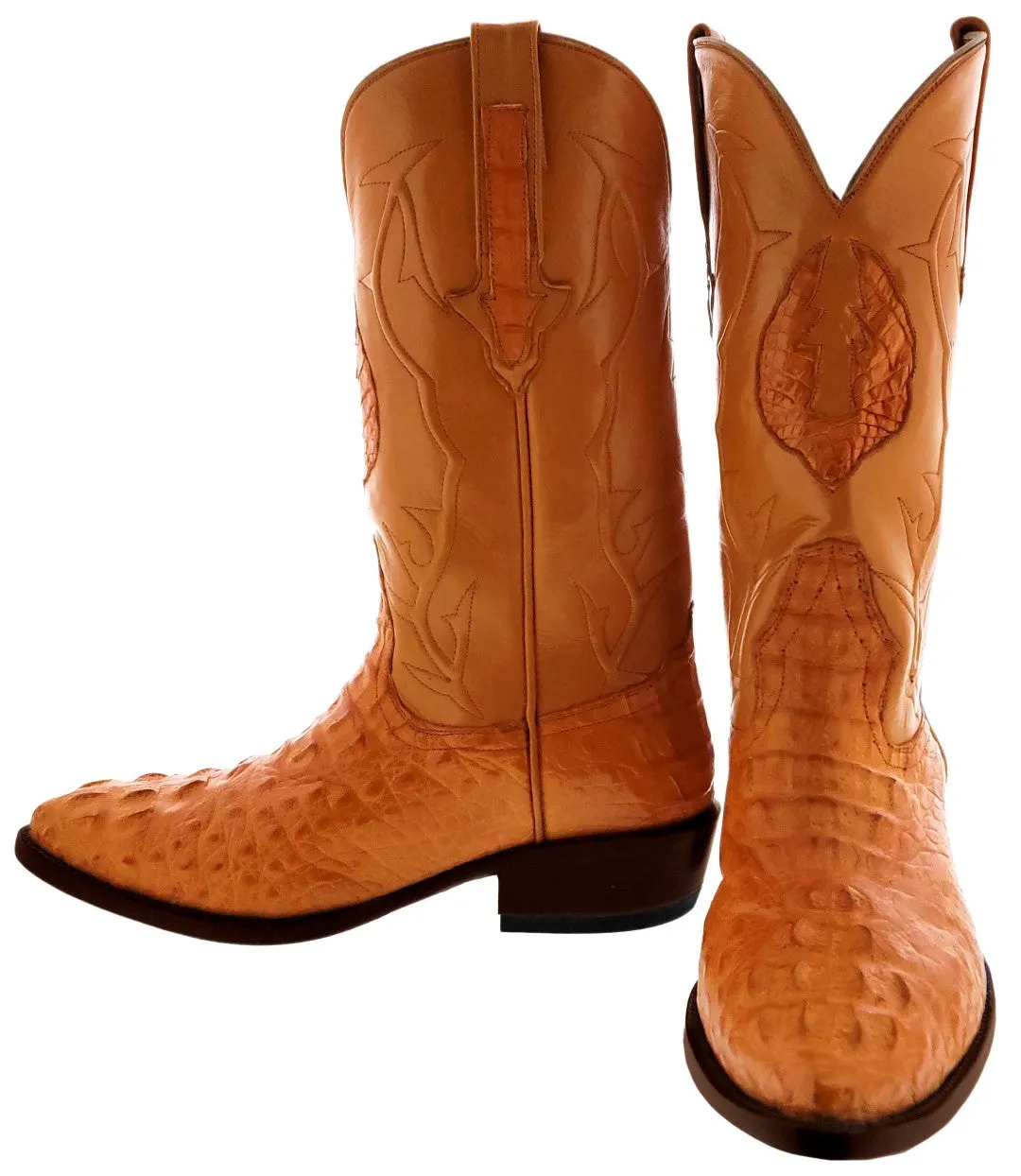 Orange Leather Cowboy Boots Real Crocodile Tail Skin J Toe