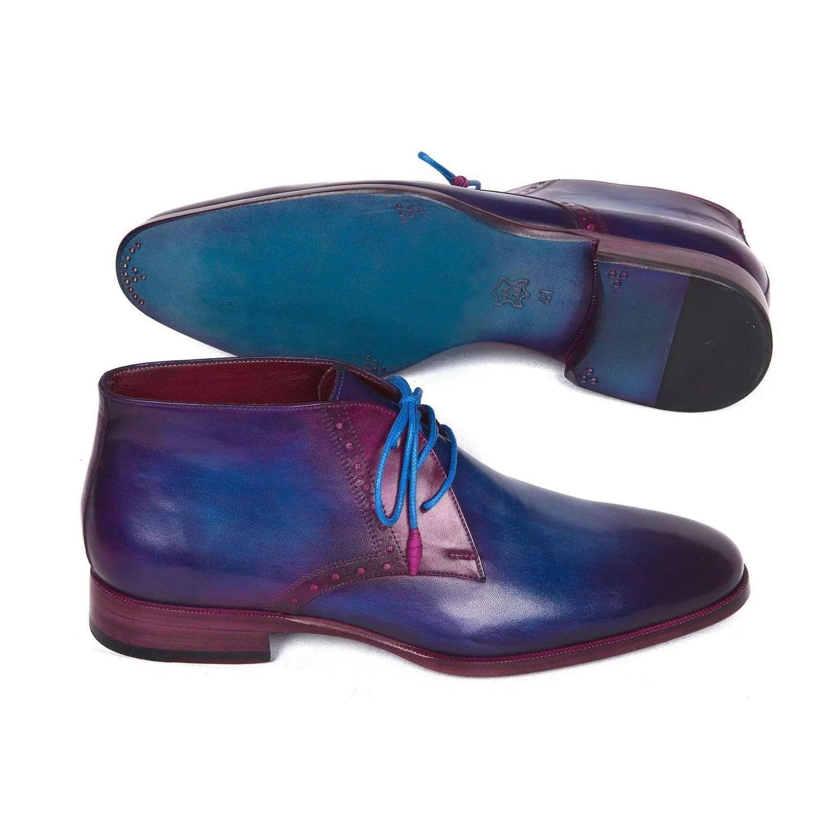 Paul Parkman Handmade Designer Shoes Men's Blue & Purple Chukka Boots (PM5613)